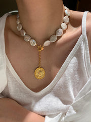 large baroque button pearl necklace