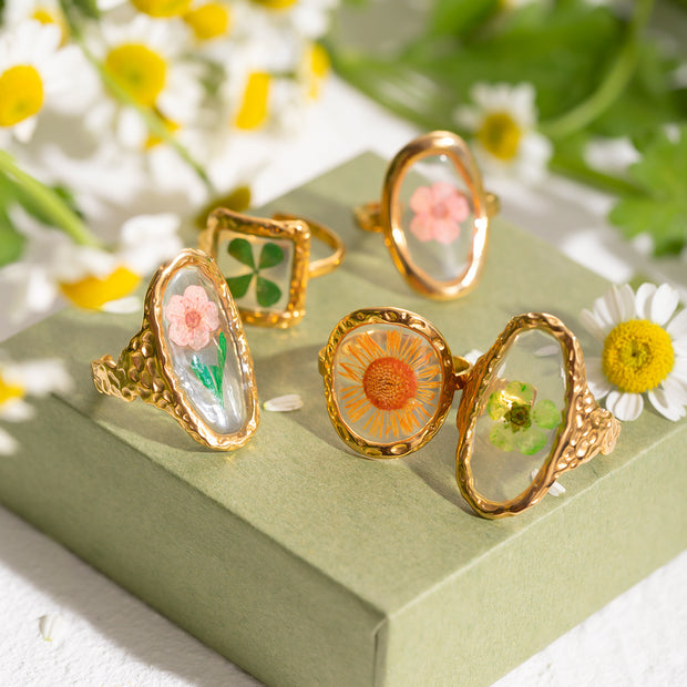 18k gold stainless steel sunflower eternal flower ring