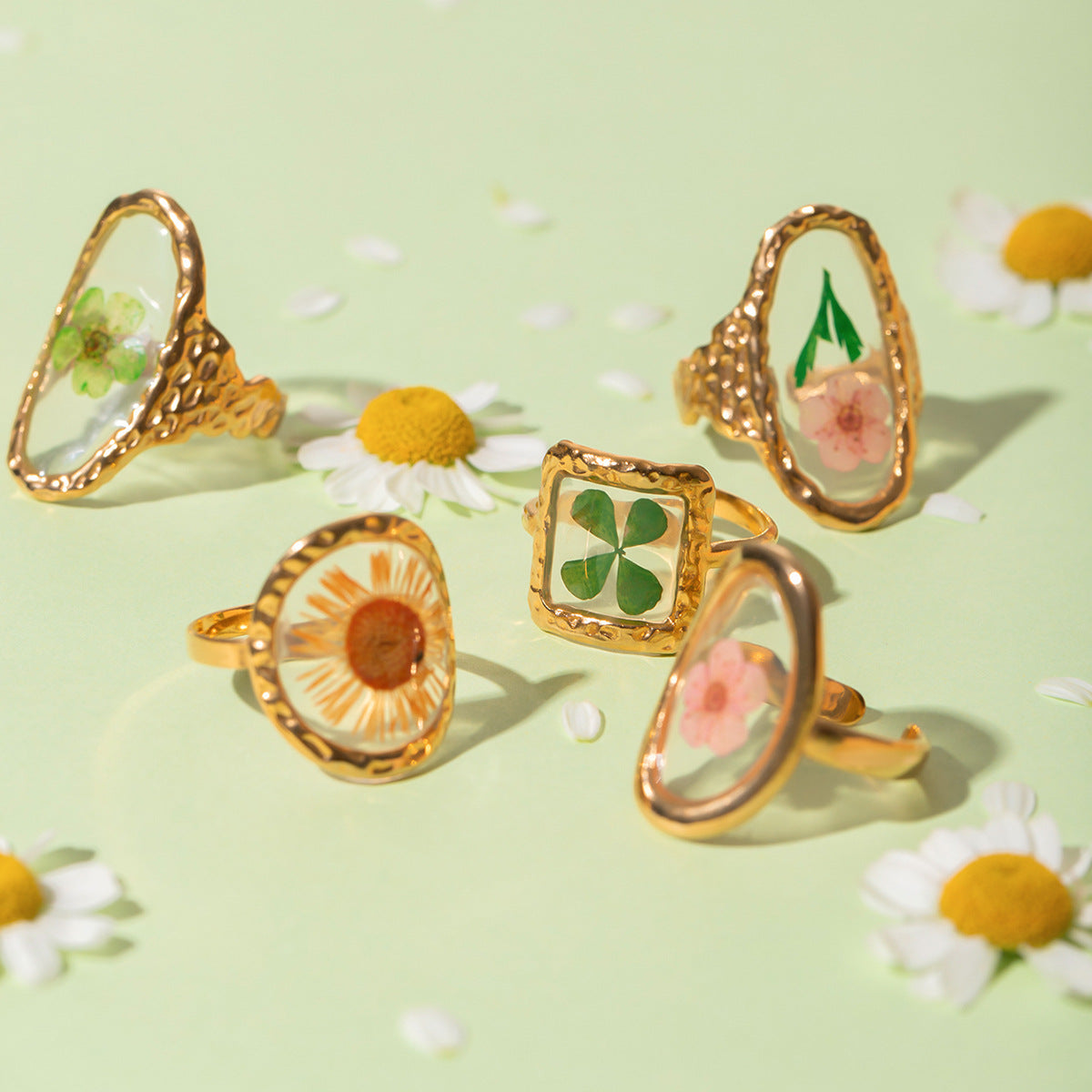 18k gold stainless steel sunflower eternal flower ring