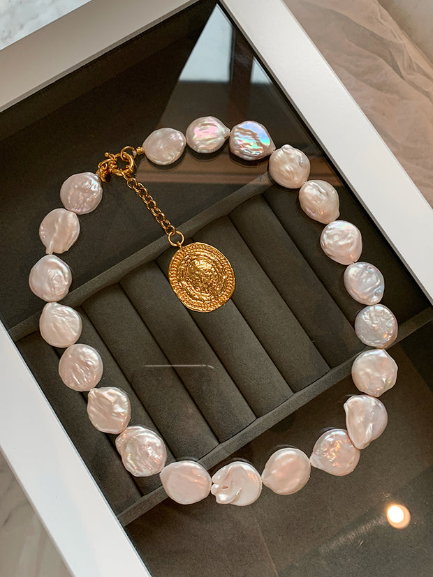 large baroque button pearl necklace