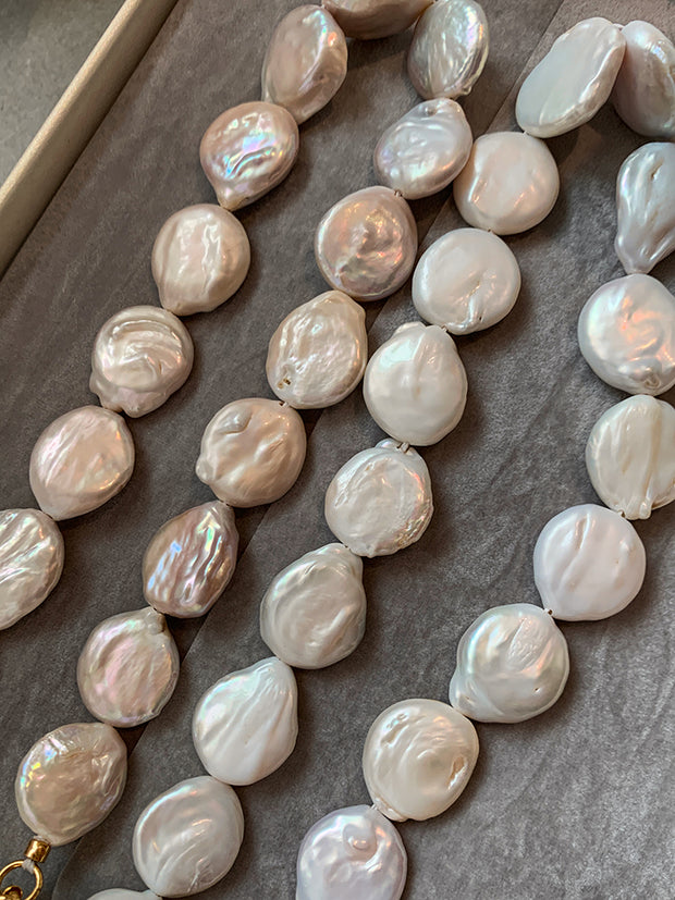 large baroque button pearl necklace