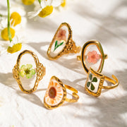 18k gold stainless steel sunflower eternal flower ring