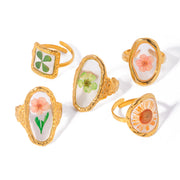18k gold stainless steel sunflower eternal flower ring