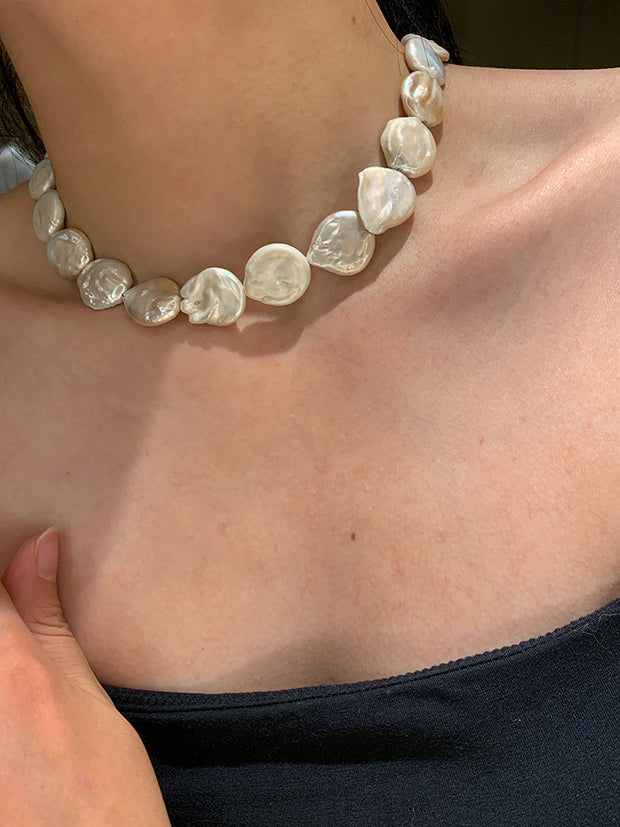 large baroque button pearl necklace