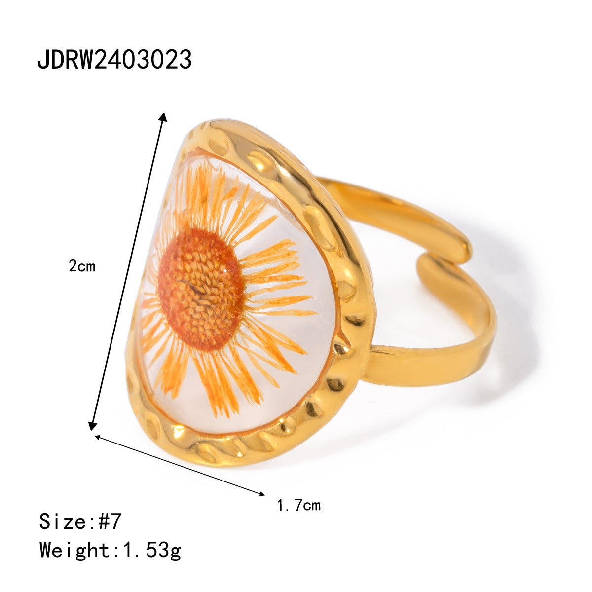 18k gold stainless steel sunflower eternal flower ring