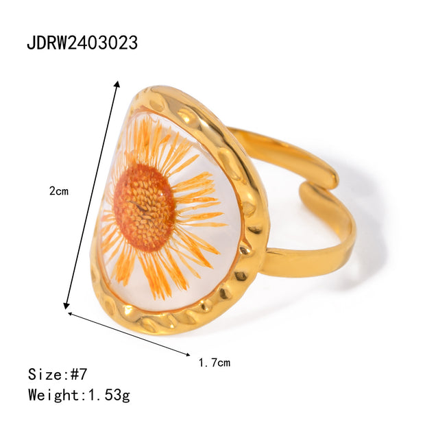18k gold stainless steel sunflower eternal flower ring