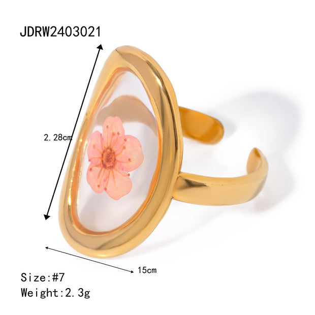 18k gold stainless steel sunflower eternal flower ring