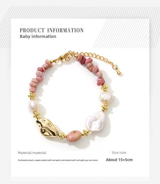Original Rose Stone Baroque Freshwater Pearl Necklace