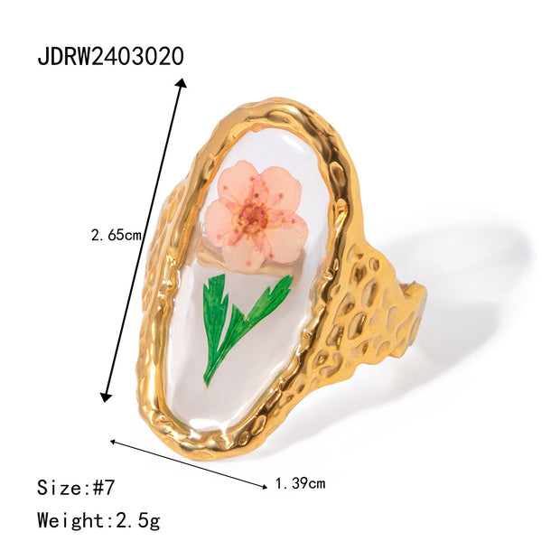 18k gold stainless steel sunflower eternal flower ring