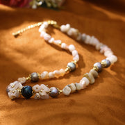 Woven Bud Pink Opal Natural Freshwater Pearl Necklace