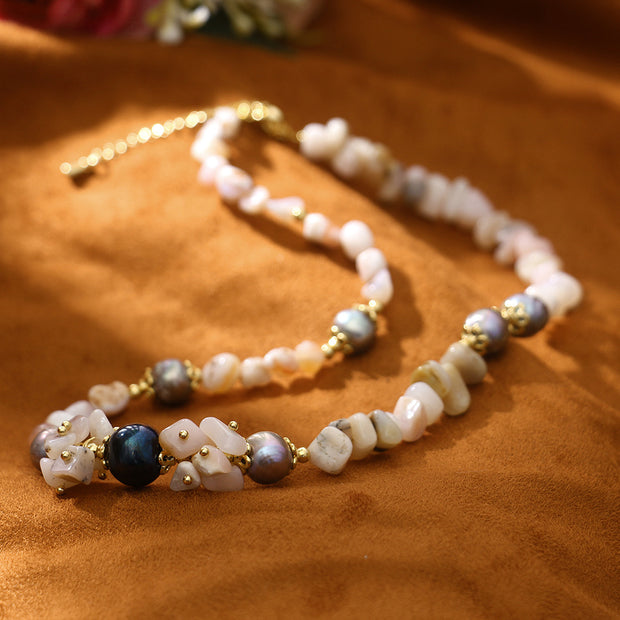 Woven Bud Pink Opal Natural Freshwater Pearl Necklace