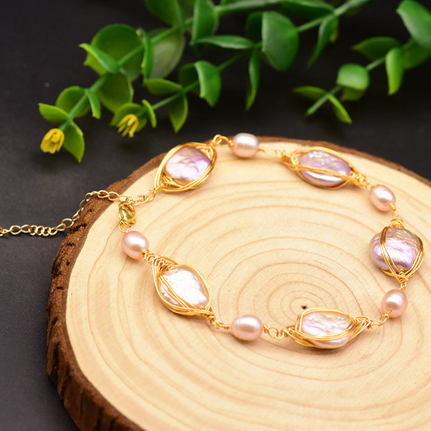 Natural Baroque Pearl Blue Crystal Bracelet