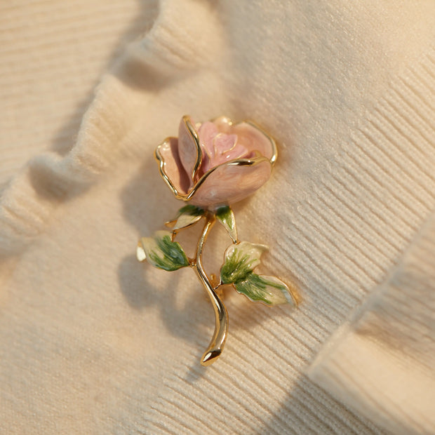 pink rose vintage enamel gold-plated brooch