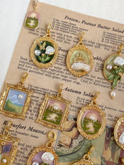 hand-painted baroque pearl floral Oil painting pendant