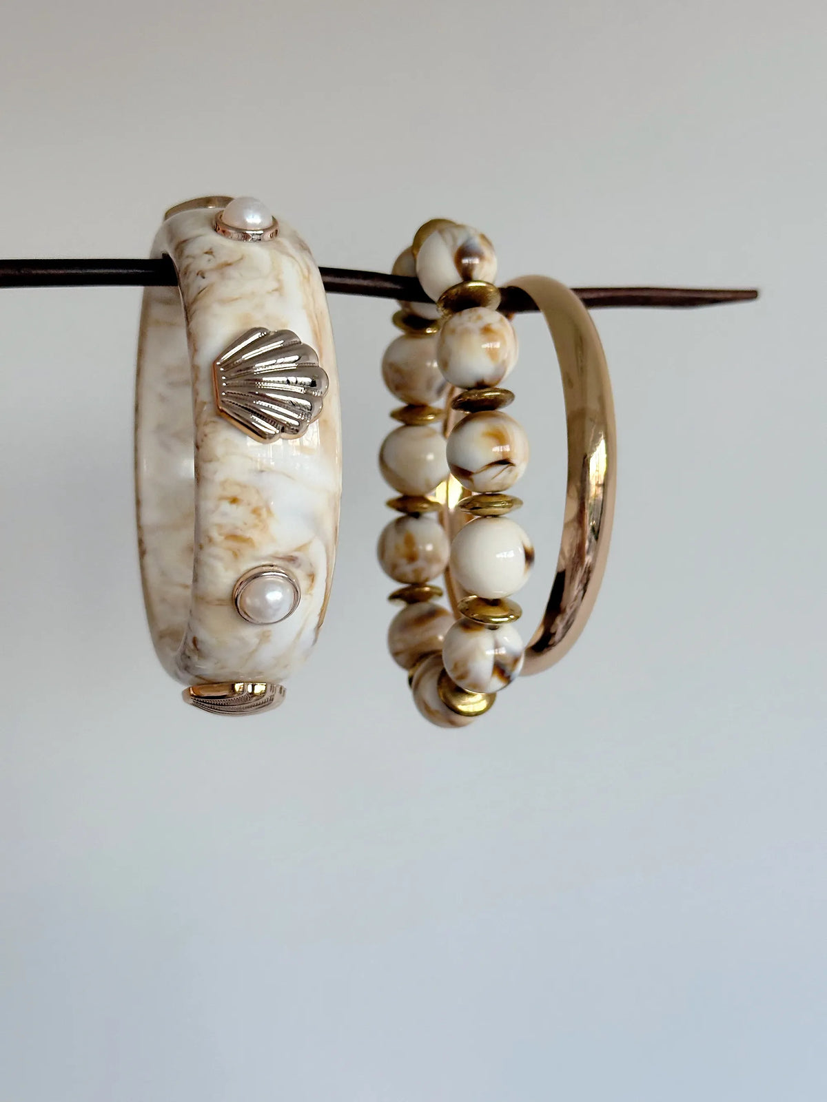 vintage seashell marble pattern bracelet stacked three-piece set