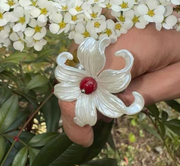 handmade iris and pearl stretch ring