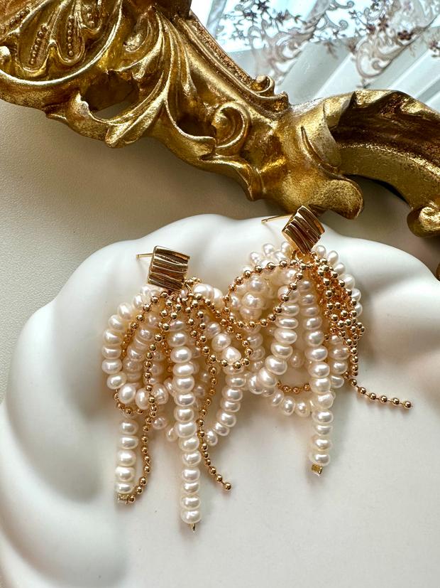 handmade natural freshwater pearl baroque long tassel earrings