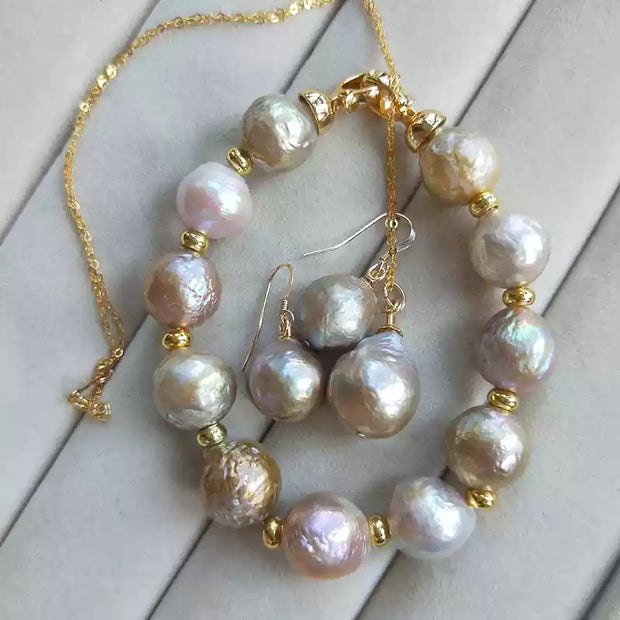 14K gold-filled earrings, necklace and bracelet DIY three-piece set
