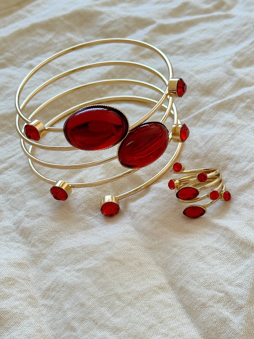 medieval persian pigeon blood red bracelet and ring set