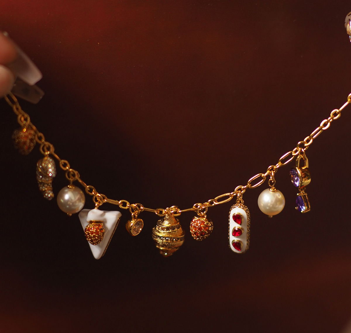 original handcrafted cake & enamel strawberry bracelet