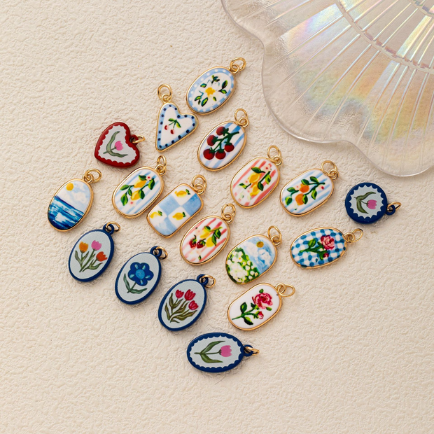 Hand-painted ceramic vintage pendants