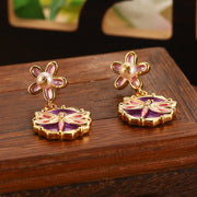 handmade oil painting dripping glaze flowers earrings