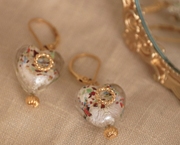 Colorful love heart 💗Hand-painted oil painting pearl earrings