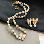pearl butterfly mother-of-pearl necklace and earrings set