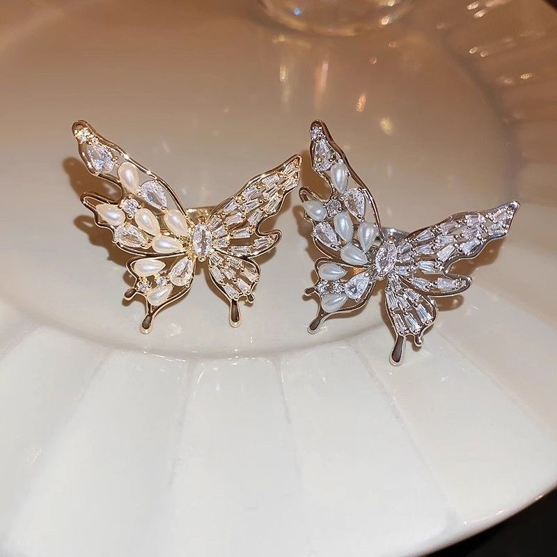 adjustable butterfly pearl zirconia light luxury ring