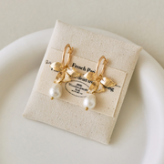 handcrafted clover blossom cotton pearl earrings