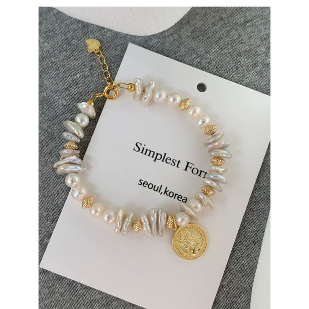 natural freshwater pearl and silver bracelet