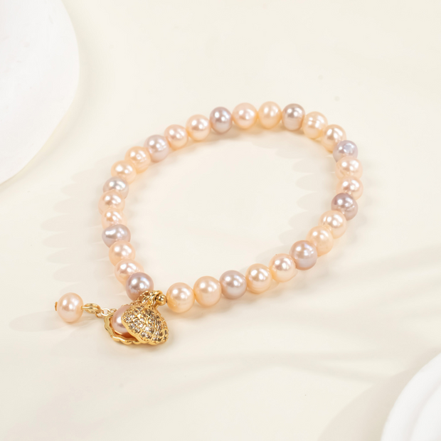 6-7mm natural freshwater pearl bracelet candy color elastic string pearl