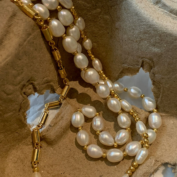 natural freshwater baroque pearl layered sweater necklace