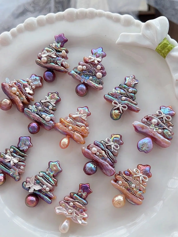 handcrafted Iridescent baroque pearl Christmas tree pendant