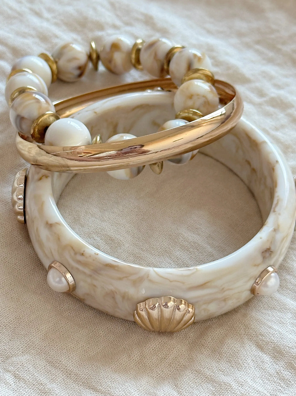 vintage seashell marble pattern bracelet stacked three-piece set