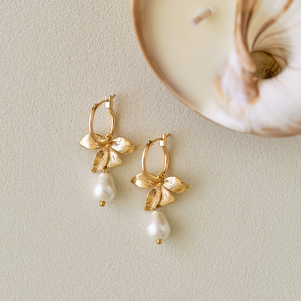 handcrafted clover blossom cotton pearl earrings