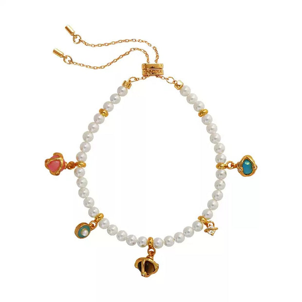 colored gemstone pendant millet bead pearl bracelet & necklace set