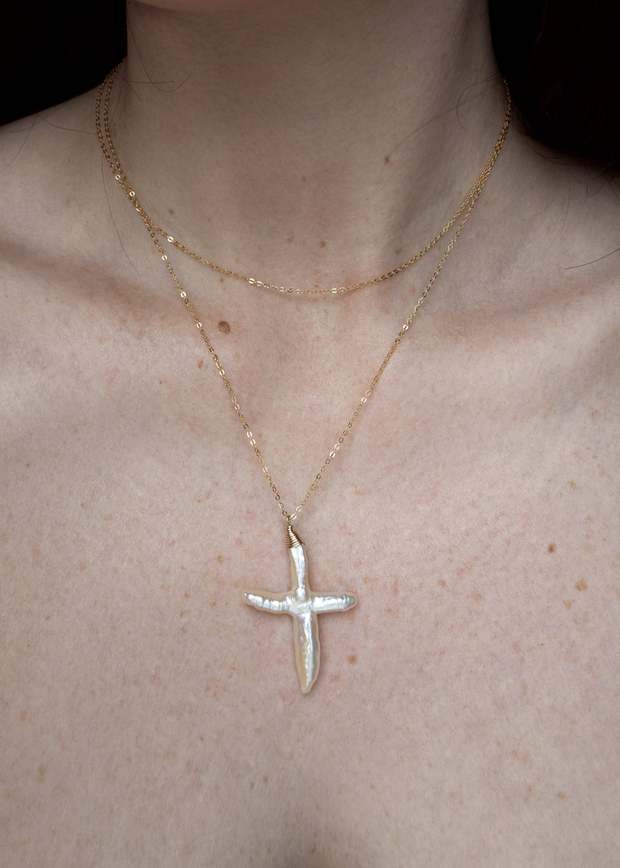 handmade baroque pearl cross necklace