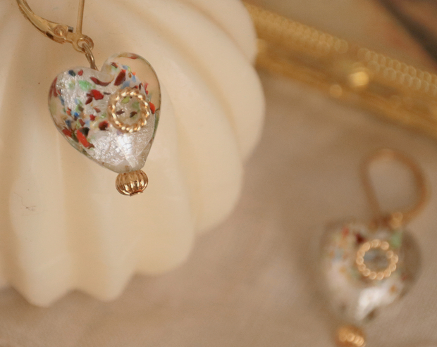 Colorful love heart 💗Hand-painted oil painting pearl earrings