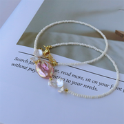 Colorful natural stone freshwater pearl handmade beaded clavicle necklace