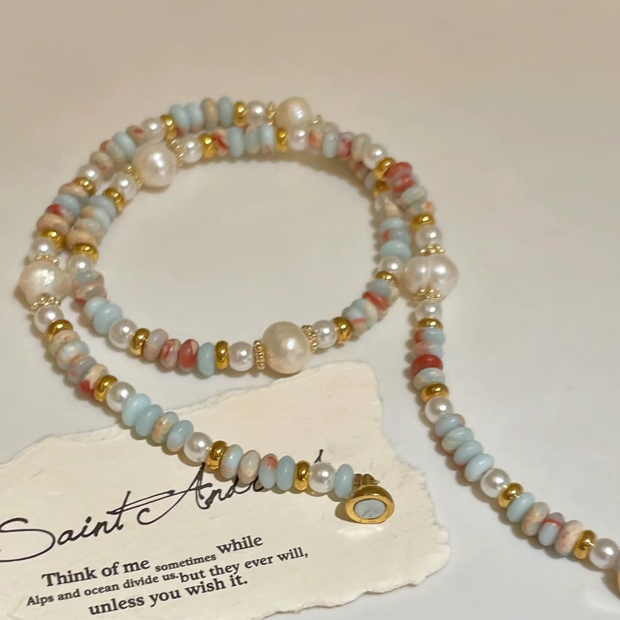 Double layer colorful beaded pearl bracelet 35cm