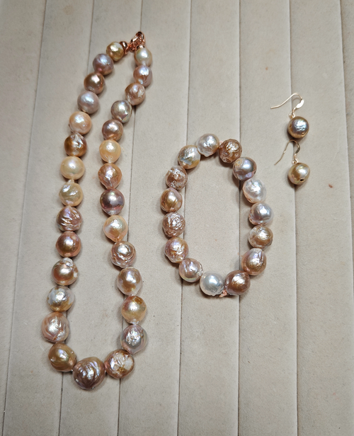 14K gold-filled earrings, necklace and bracelet DIY three-piece set