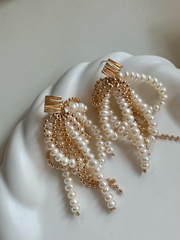 handmade natural freshwater pearl baroque long tassel earrings