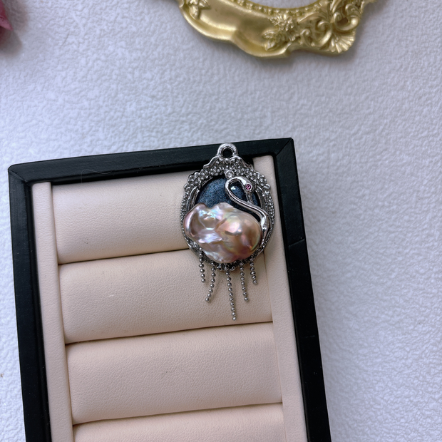 handmade baroque pearl swan pendant