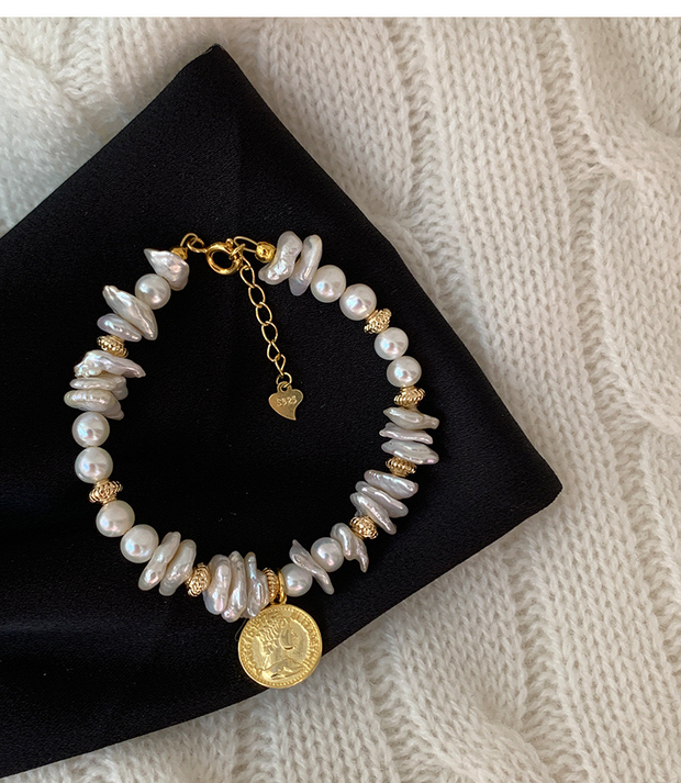 natural freshwater pearl and silver bracelet