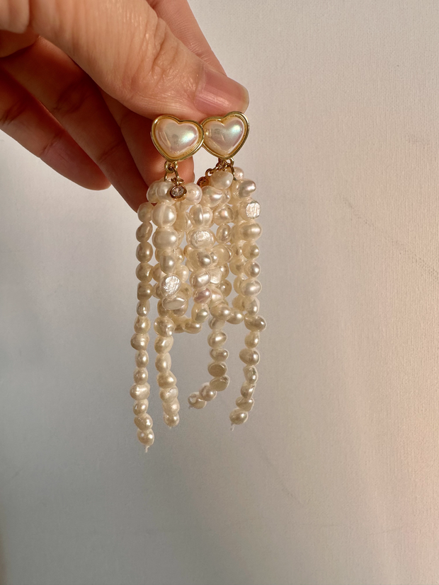 natural freshwater pearl baroque long tassel heart earrings