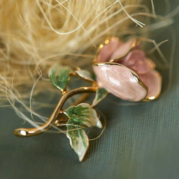 pink rose vintage enamel gold-plated brooch