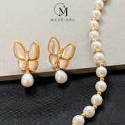 pearl butterfly mother-of-pearl necklace and earrings set