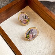 baroque pearl oil painting flowers earrings