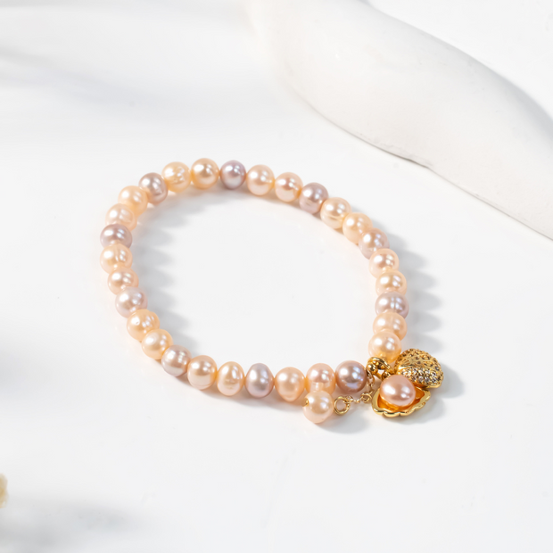 6-7mm natural freshwater pearl bracelet candy color elastic string pearl